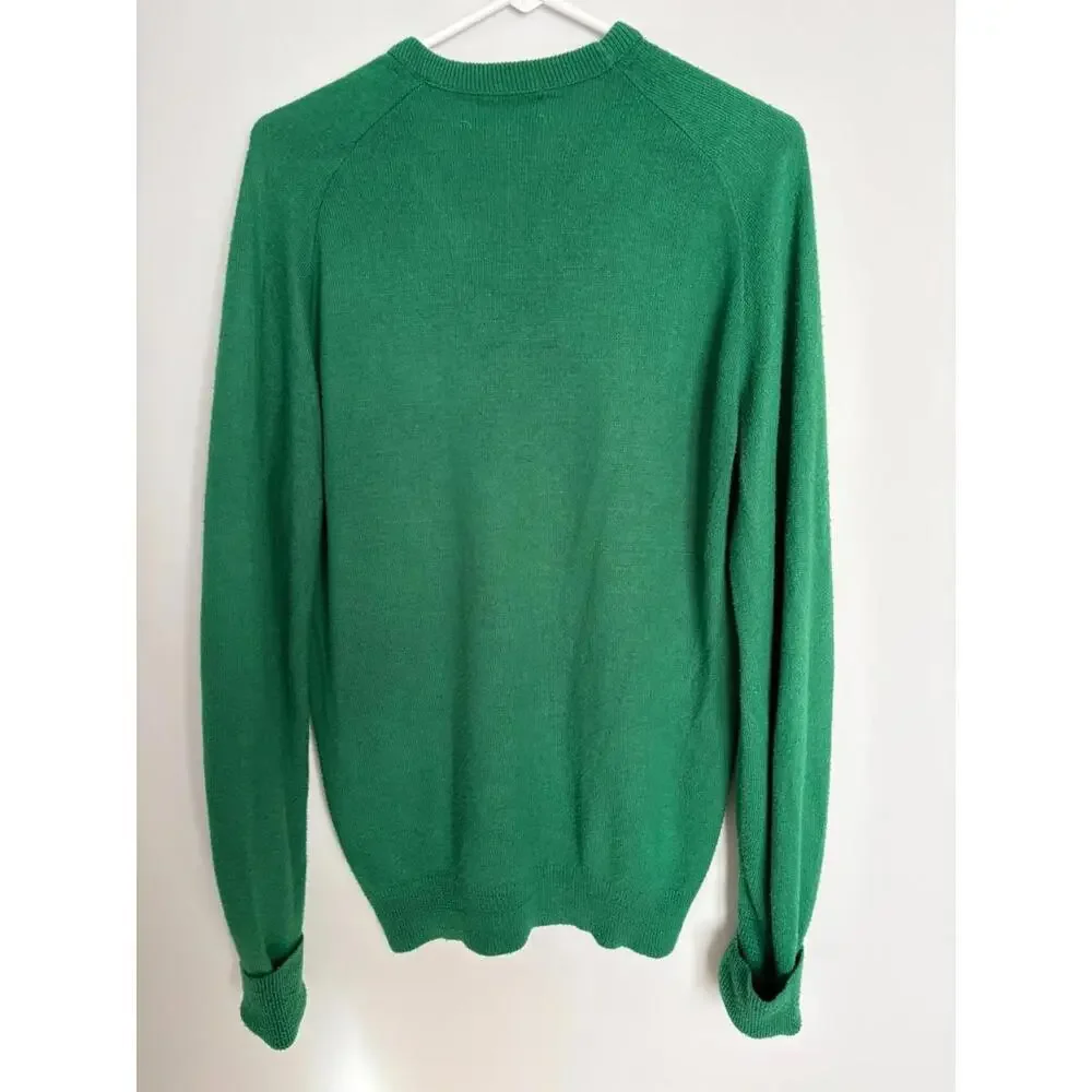 Vintage Izod Lacoste Mens Kelly Green Knit V Neck Sweater Size Large